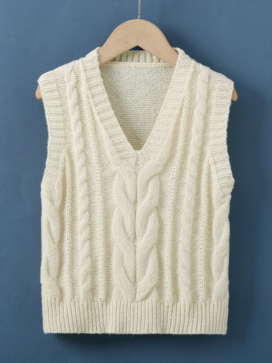 Toddler Boys Cable Knit Sweater Vest - Beige - View 1