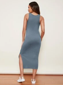 SHEIN Maternity Split Side Cable Knit Dress - Dusty Blue - View 2