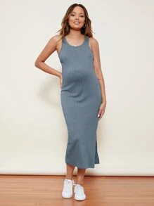 SHEIN Maternity Split Side Cable Knit Dress - Dusty Blue - View 5