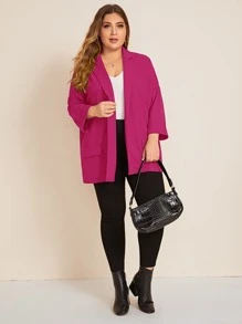 SHEIN LUNE 大碼落肩捲邊袖西裝外套 - 玫紅色 - 查看 3
