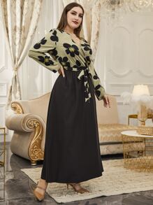 Modelyn 大碼印花交疊領繫腰帶連衣裙 - 彩色 - 查看 5