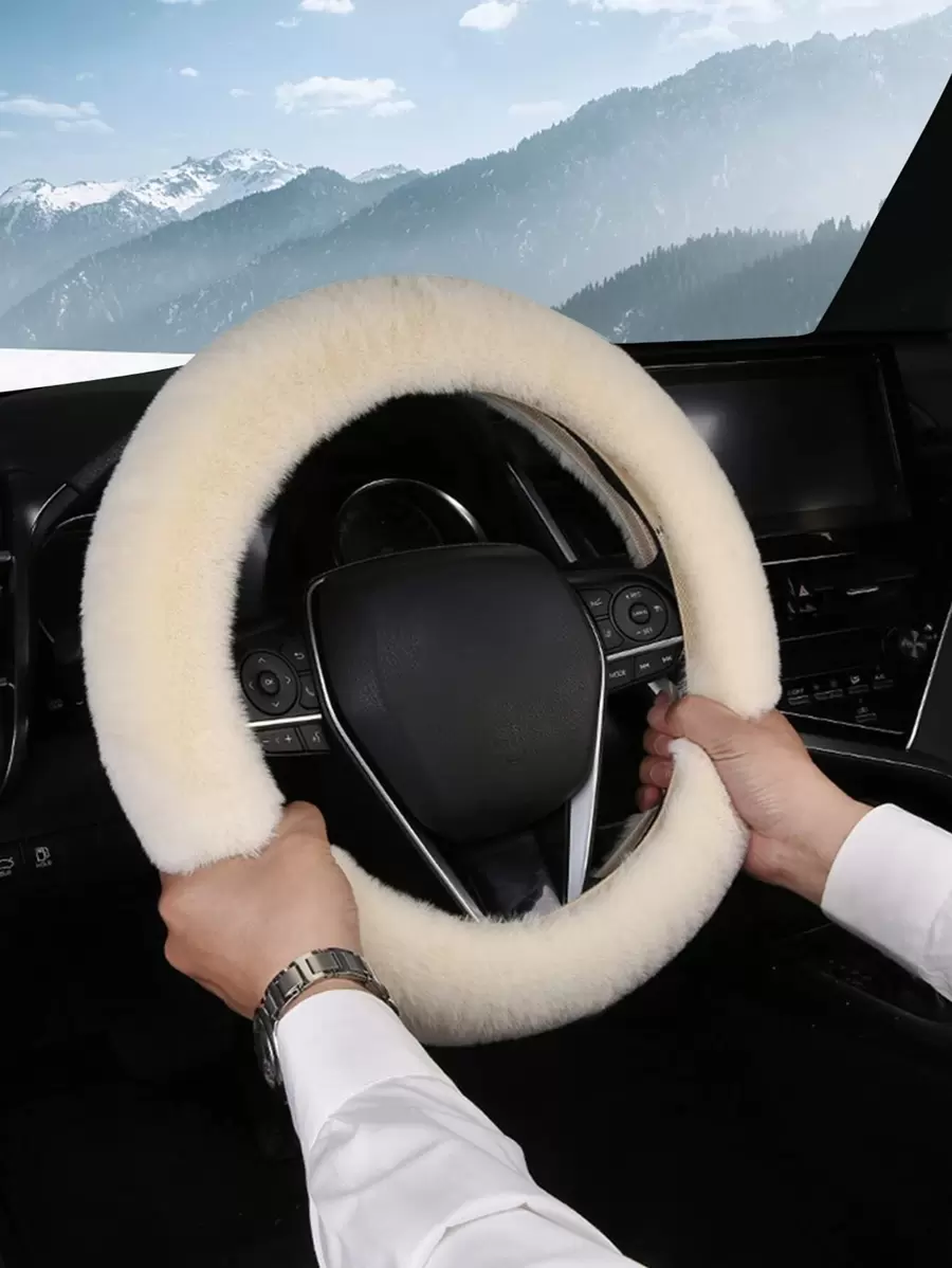 Bọc vô lăng giả lông thỏ 15 inch, bảo vệ vô lăng bằng cao su chống trượt, phù hợp cho ô tô, SUV, xe tải, chất liệu mềm mại, thoải mái, phụ kiện nội thất ô tô unisex, bọc vô lăng ấm áp mùa đông. - Màu be - Xem 1