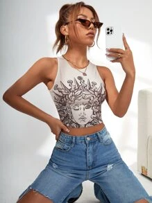 Muchica Top tank con estampado de figura y letra - Albaricoque - Ver 5