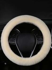 Bọc vô lăng giả lông thỏ 15 inch, bảo vệ vô lăng bằng cao su chống trượt, phù hợp cho ô tô, SUV, xe tải, chất liệu mềm mại, thoải mái, phụ kiện nội thất ô tô unisex, bọc vô lăng ấm áp mùa đông. - Màu be - Xem 2
