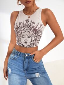 Muchica Top tank con estampado de figura y letra - Albaricoque - Ver 6