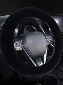 15-Inch Faux Rabbit Fur Steering Wheel Cover, Non-Slip Black Steering Wheel Cover, Rubber Steering Wheel Cover, Automotive Accessories, Suitable For Sedans, SUVs, Trucks, Comfortable Synthetic Mink Fur For Winter, Steering Wheel Cover Without Inner Ring, Car Interior Accessories, Fluffy And Warm Artificial Rabbit Fur Steering Wheel Protector, Unisex Car Accessories - Black - View 2