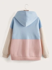 Flirla 加大码标语图案撞色落肩抽绳保暖内衬卫衣 - 彩色 - 查看 2