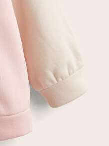 Flirla 加大码标语图案撞色落肩抽绳保暖内衬卫衣 - 彩色 - 查看 4