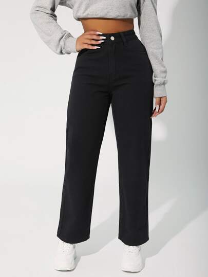 SHEIN PETITE Raka Ben Jeans Hög Midja