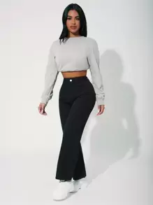 SHEIN PETITE High Waist Straight Leg Jeans - Black - View 4