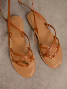 SHUZIA Faux Leather Thong-Toe Strappy Sandals Holiday Vacay Vibe For Summer Shoes Spring Shoes Spring Break Easter Vacation Shoes Casual Shoes Beach Shoes - Rust Brown - View 2