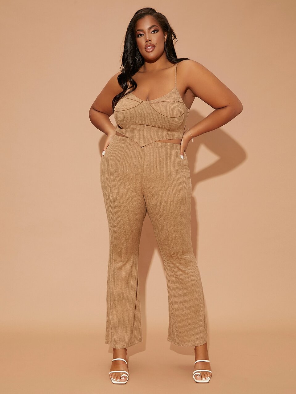 Plus Hanky Hem Cami Top & Flare Leg Pants