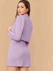 SHEIN Privé Double Breasted Cropped Blazer & M-Slit Skirt Set - Lilac Purple - View 2