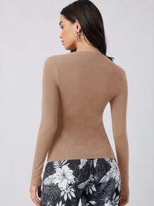 SHEIN Privé Square Neck Fitted Top - Mocha Brown - View 2