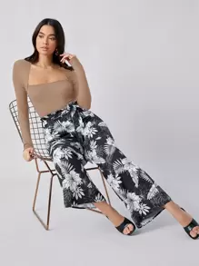 SHEIN Privé Square Neck Fitted Top - Mocha Brown - View 4