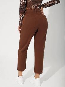 SHEIN PETITE Quần jean nữ Nút Túi Dây kéo màu trơn - Rỉ Nâu - Xem 2