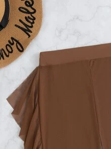 Sheer Mesh Ruffle Trim Cover Up Pants, For Summer Beach Vacation - Brown - View 5