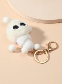 毛球吊墜鑰匙圈 - 白色 - 查看 2