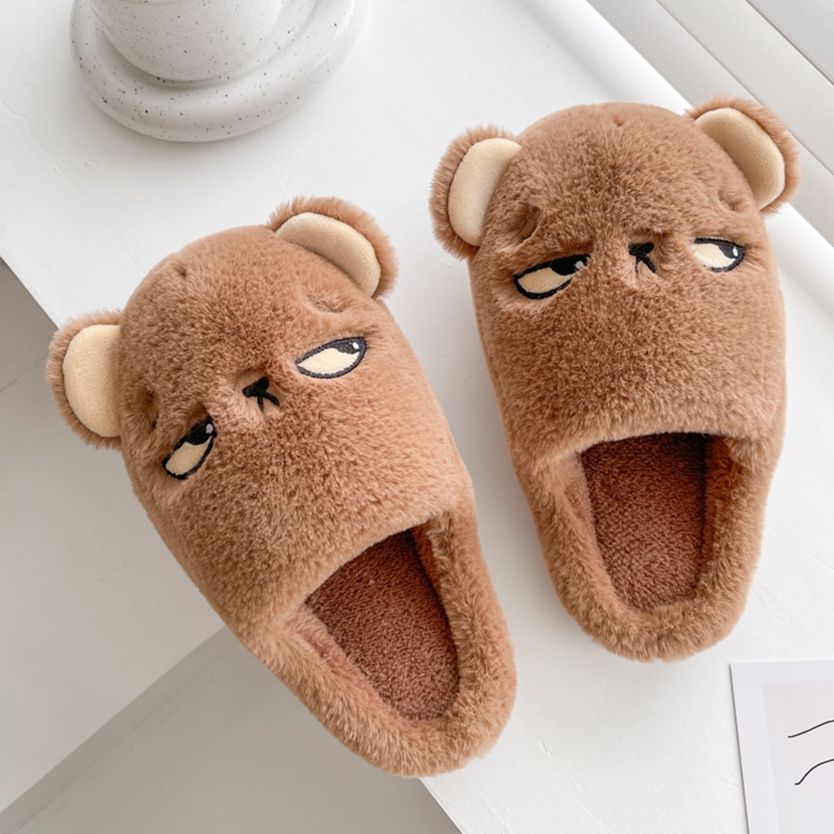 Pantuflas de hombre con diseño de gato de ojos oblicuos, forradas de peluche cálido para uso interior/exterior, otoño/invierno