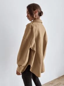 SHEIN LUNE 落肩袖口袋貼布外套 - 駝色 - 查看 2
