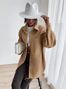 SHEIN LUNE 落肩袖口袋貼布外套 - 駝色 - 查看 6