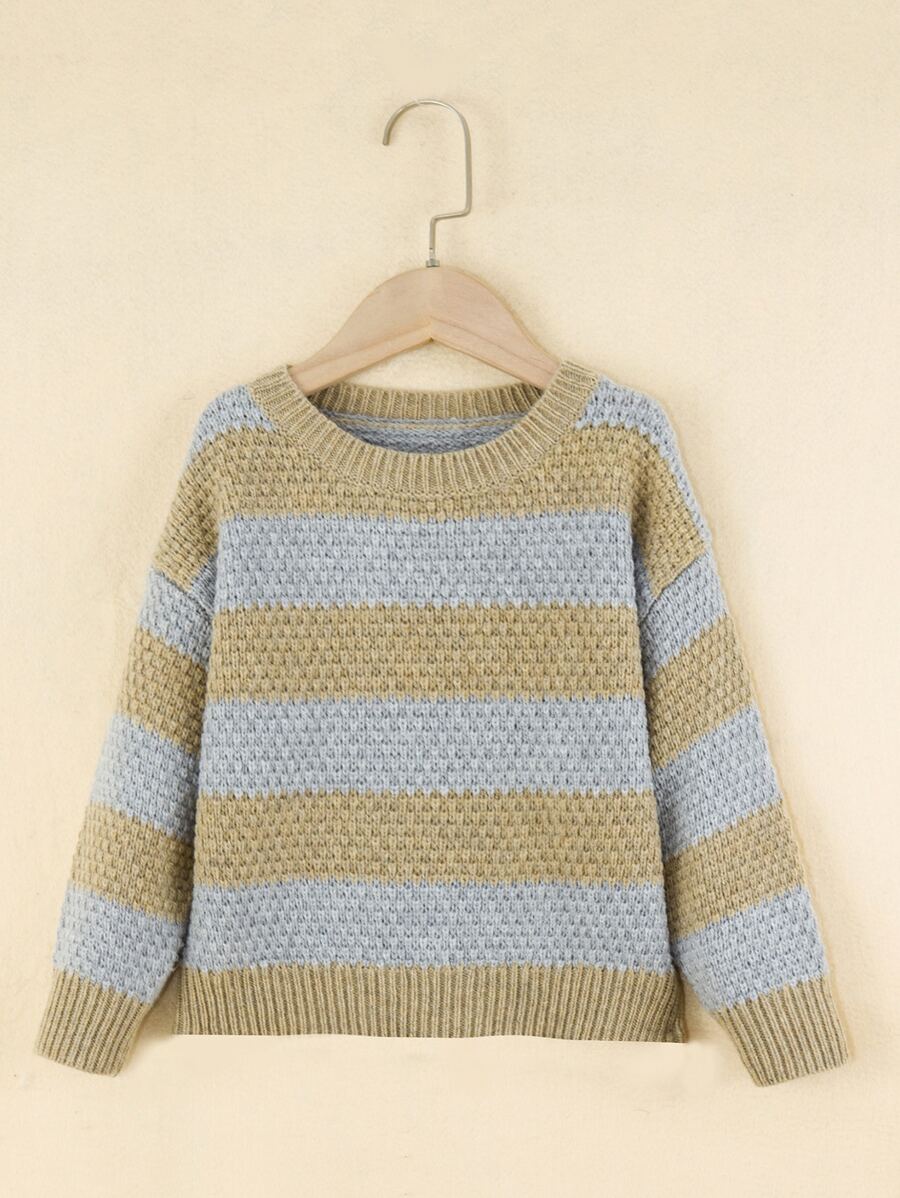 小男童撞色落肩袖套頭毛衣 - 彩色 - 查看 1