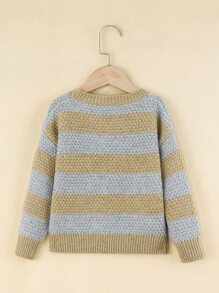 小男童撞色落肩袖套頭毛衣 - 彩色 - 查看 2
