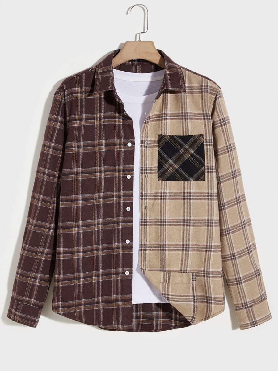 GENTILAND Áo sơ mi Nam Túi Nút phía trước Sọc ca rô Sẵn sàng - Nhiều màu - Xem 1