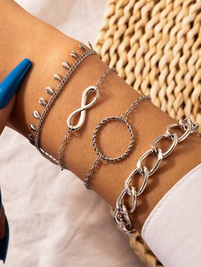 4 piezas Pulsera de cadena adorno de anillo