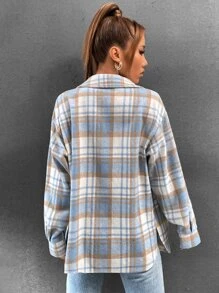 SHEIN Unity Áo khoác ngoài nữ Túi Nút phía trước Sọc ca rô Sẵn sàng - Nhiều màu - Xem 2
