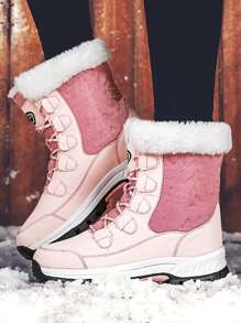 雙色毛茸茸雪地靴 - 粉色 - 查看 1
