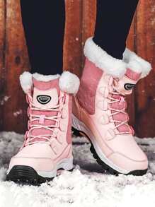 雙色毛茸茸雪地靴 - 粉色 - 查看 2