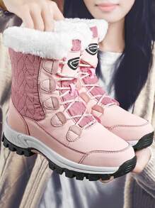 雙色毛茸茸雪地靴 - 粉色 - 查看 3