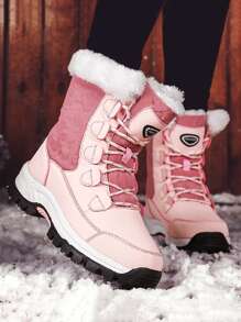 雙色毛茸茸雪地靴 - 粉色 - 查看 4