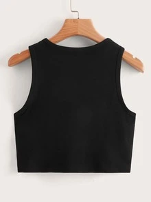 ROMWE Top tank con letra con diamante de imitación - Negro - Ver 2