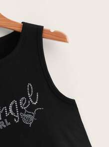 ROMWE Top tank con letra con diamante de imitación - Negro - Ver 4