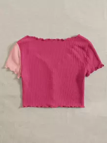 SHEIN EZwear T-shirt décontracté à manches courtes, col boutonné, avec volants contrastés