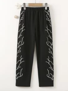 Girls Lightning Print Trousers - Black - View 1