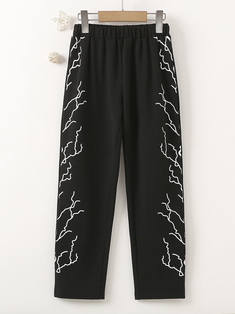 Girls Lightning Print Trousers - Black - View 1