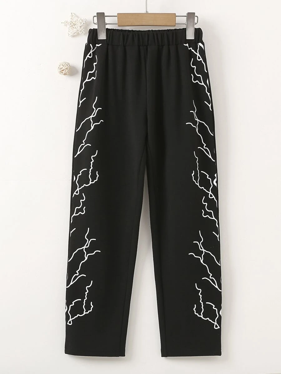 Girls Lightning Print Trousers - Black - View 1