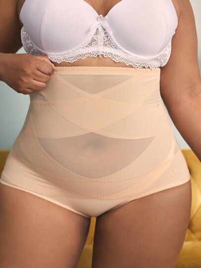 Plus High Waisted Mesh Shapewear Panty