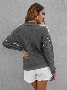 Modelyn Solid Pearl Rib-Knit Jumper - Grey - View 2
