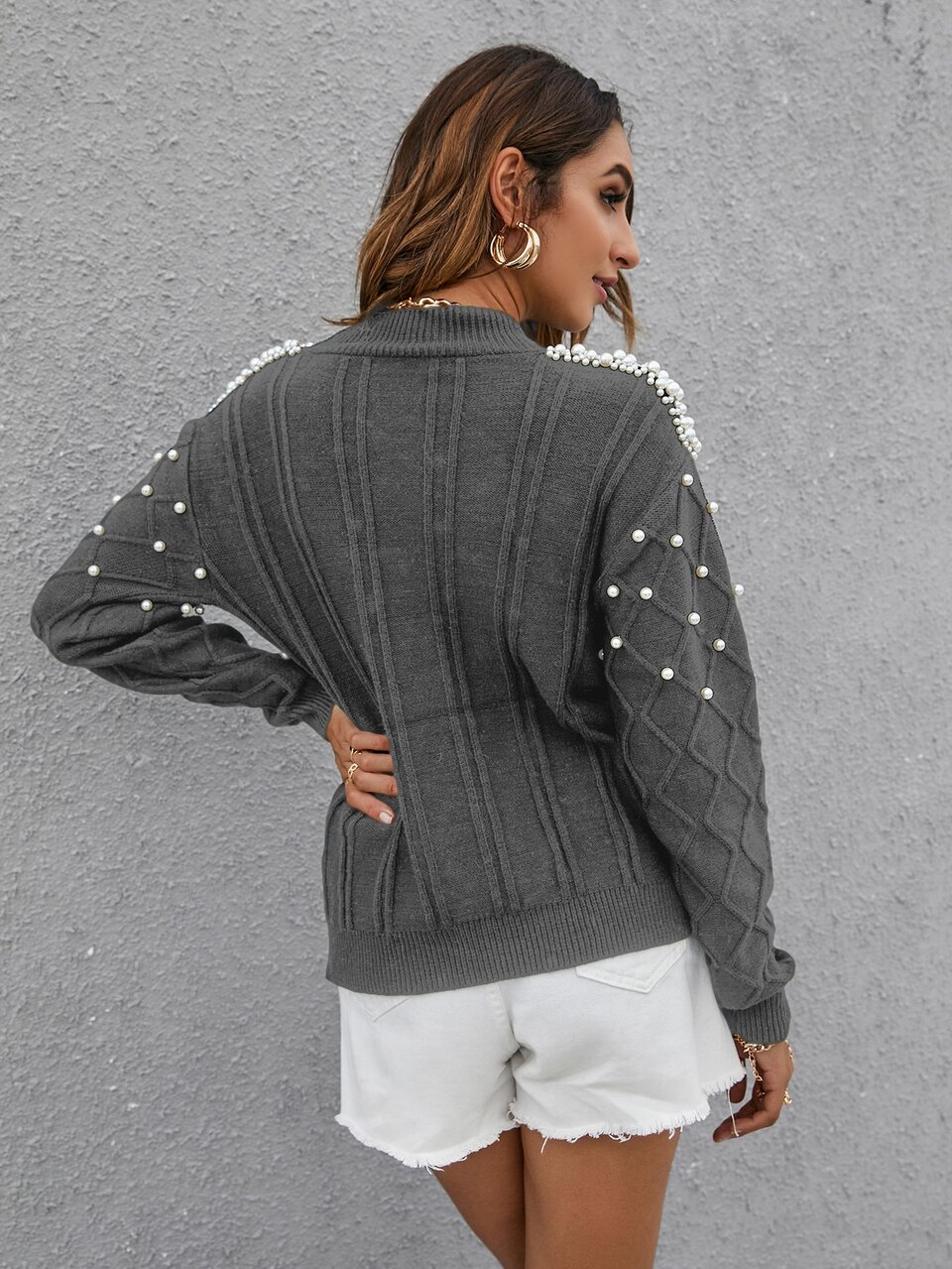 Solid Pearl Rib-Knit Sweater In Fall/Winter