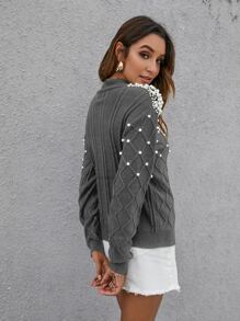 Modelyn Solid Pearl Rib-Knit Jumper - Grey - View 3