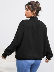 SHEIN Plus Drop Shoulder Drawstring Hem Zipper Bomber Jacket - Black - View 2