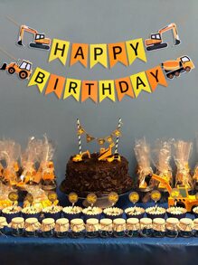 1件套工程車設計生日拉旗 - 彩色 - 查看 5