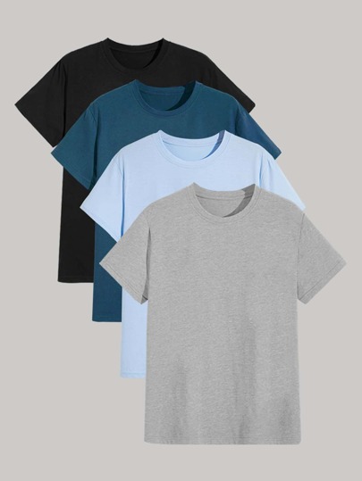 Manfinity Homme Men 4pcs Round Neck Solid Tee