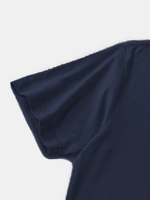 Manfinity Hombres Camiseta con estampado de slogan - Azul Marino - Ver 3