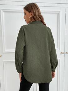 SHEIN LUNE 1入組素色前排扣襯衫 - 軍綠色 - 查看 2