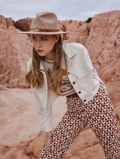 Flap Pocket Drop Shoulder Cord Jacket Fall Winter Cloth For Women